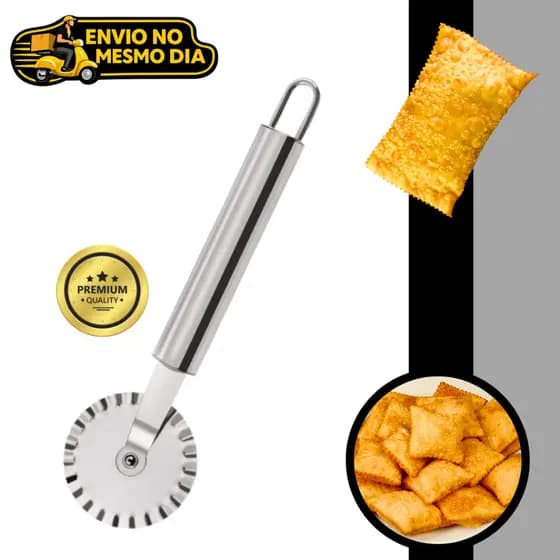Carretilha para Pastel em Aço Inox Profissional Corta e Fecha Cortador de Massa Ravioli Pastéis Corte Preciso