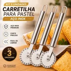 KIT 2 3 5 Carretilha para Pastel em Aço Inox Profissional Corta e Fecha Cortador de Massa Ravioli Pastéis Corte Preciso
