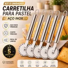 KIT 3/5 Carretilha para Pastel em Aço Inox Profissional Corta e Fecha Cortador de Massa Ravioli Pastéis Corte Preciso