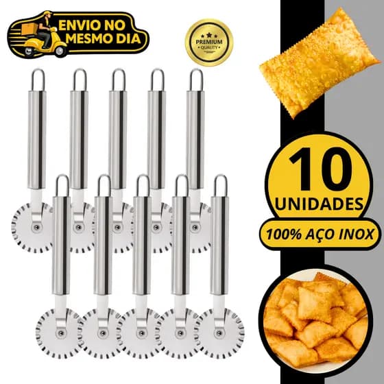 KIT 5/10 Carretilha para Pastel em Aço Inox Profissional Corta e Fecha Cortador de Massa Ravioli Pastéis Corte Preciso