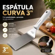 Espátula Curva 3 Polegadas Aço Inox Profissional para Hambúrguer Chapa Grill Cozinha Lanche Chapeiro