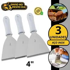 KIT 1 2 3 Espátula Reta 4 Polegadas Premium em Aço Inox Profissional Hambúrguer Chapa Grill Cozinha Confeitaria Doce
