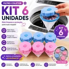 Kit 4/6 Filtros Coletor Flutuante de Fiapos Cabelo Bolinha Anti Pelos Reutilizavel para Máquina de Lavar Roupas