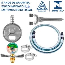 Kit 3m Mangueira De Gás Metal + Registro Aliança 505/01 c/ Manômetro p/ Botijão de Cozinha
