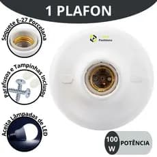 Soquete Bocal Para lampada Comum 1 Plafonier Plafon Branco e Preto 100w Bocal Porcelana E27 Bivolt