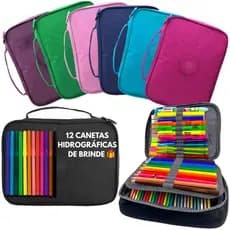 Estojo Escolar Box Organizador Jumbo Multifuncional + Brinde