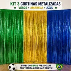 Cortina Metalizada Festa Decoraçao Copa Do Mundo 2x1 Kit 3 Peças