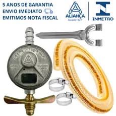 Kit 1.25m Mangueira Gás + Registro Aliança 505/01 p/ Botijão de Cozinha