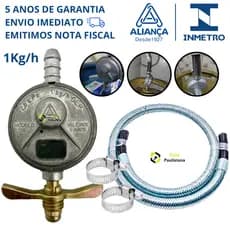 Kit 1.5m Mangueira Gás Metal + Registro Aliança 505/01 p/ Botijão de Cozinha