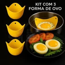 Kit 3 forma Silicone Ovo Pochê Sem Óleo Cozinhar Cozimento Saudável Livre Bpa Banho Maria Amarelo