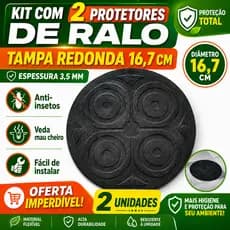 Kit 2 Protetor Tampa Grelha Para Ralo Mau Cheiro Elimina Barata Escorpião Inseto Redondo Pvc Preto