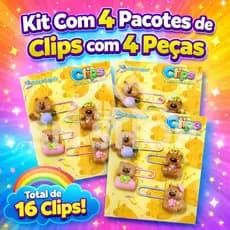 Kit Com 4 Pacotes de Clips de Papel Metal Decorado Colorido 4 Peças Capivara Para Agenda Caderno