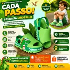 Sandália Babuche Crock Chinelo Bebê Baby Infantil Slide 3D Tratorada Dinossauro Verde Leve Macia