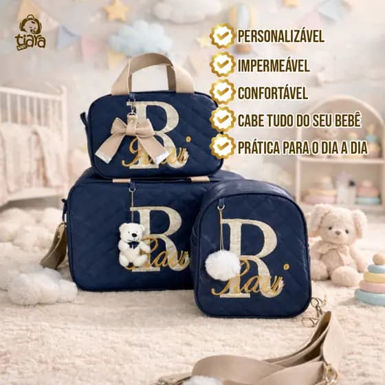 Kit bolsa maternidade personalizado, mala materinidade, bolsa de bebê | Tiara Baby