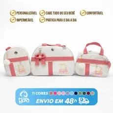 Bolsa maternidade de luxo personalizada com inicial  3 peças, 4 peças, 5 peças | Tiara Baby
