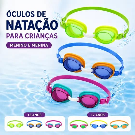 Óculos Natação Criança Menino Menina Infantil Anti-Embaciamento 100% UV Correia Ajustável Rápida