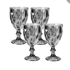 Kit Jogo Taça Diamond Bico Jaca 245ml Cinza Fume Vidro Premium