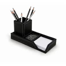 Kit Escritório em Couro Legítimo Organizador de Mesa Porta Lápis Porta Clips Porta Bloco de Notas