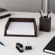 Kit Organizador de Mesa em Couro Legítimo com Bandeja A4 e Porta-Canetas