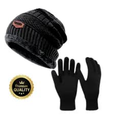 Kit Touca Unissex com Luva de Lã Preta – Gorro Forrado com Pelinho | Inverno Quente