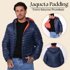 Jaqueta Bobojaco Masculina Azul Com Capuz Forrada Inverno Estilo Puffer Térmica e Confortável