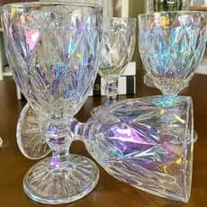 Jogo 6 Taças Vidro Diamante 340ml Furtacor Rainbow Luxo Mesa Posta Decoração Premium