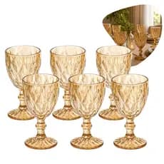 Jogo 6 Taças Diamond Âmbar 340ml Vidro Luxo Taça Vinho Água Festa Casamento