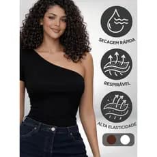 Blusa Feminina Um Ombro Só Mula Manca Sem Transparência Forro Duplo Tecido Suplex Uso Sem Sutiã