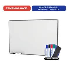 Quadro Branco 40x30cm Lousa Branca Moldura Alumínio + 4 Canetas + 1 Apagador