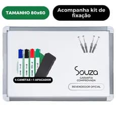 Lousa Branca Quadro Branco 80x60cm+ 4 Pincel Marcadores Canetas Coloridas 1 Apagador Didática Média