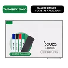 Quadro Branco Lousa 120x90cm Moldura Aluminio Souza + 4 Canetas Marcadores + 1 Apagador