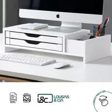 Suporte Base Monitor Mesa Ergonômico 2 Gavetas + 3 Nichos Home Office Organização