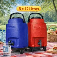 BOTIJAO TERMICO BEBIDAS QUENTES E FRIAS 8 E 12 LITROS RESISTENTE TAMPA ALÇA E PES LEVE PORTATIL BEBEDOURO