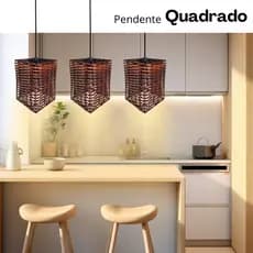 Kit 2 Pendentes Quadrado Rustico Lustre Junco Bivolt
