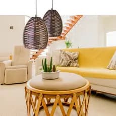 Kit 3 Pendentes Taça Fibra Junco Luminária Decorativo Retrô bivolt