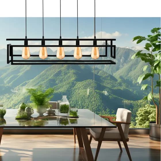 Pendente Lustre Luminária Infinity Para 5 Lâmpadas Preto Bivolt