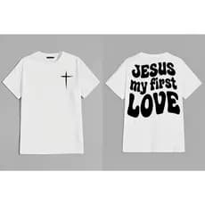 Camiseta T-shirt Unissex Basica Algodão _'Jesus Is My First Love'_ P ao GG