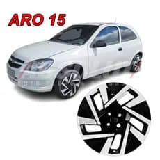 Calota Aro 15 Esportiva Preta Prata 4 Furos RÉPLICA T-CROSS GRID Várias aplicações LEIA O ANUNCIO