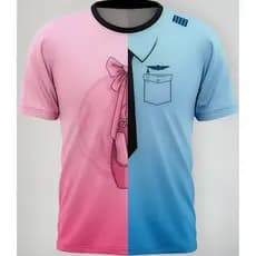 Camisa Chá Revelação Estampada Rosa E Azul Festa Surpresa