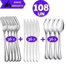 Kit com 108/96/48 Pçs Jogo de Talheres Garfos e Facas e Colheres Aço Inox Premium Conjunto Talher