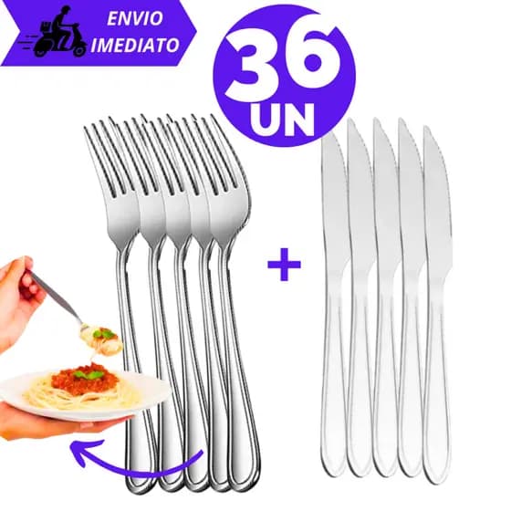 36 Peças Jogo de Talheres 18 Garfo e 18 Faca de 100% Aço Inox Premium Conjunto Talher Faqueiro