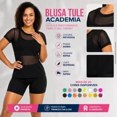 Blusa Tule Feminina Academia Fitness Transparente Sobreposição Fitness Camiseta de Telinha Treino