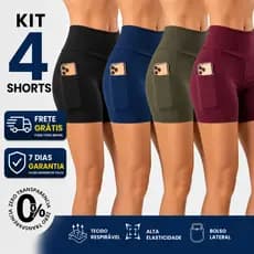 4 Short de Academia Feminino Cintura Alta com Bolso Suplex Premium