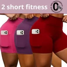KIT 2 Short de Academia Feminino Fitnees Com bolso Cintura Alta Roupa Academia Zero Trasparencia