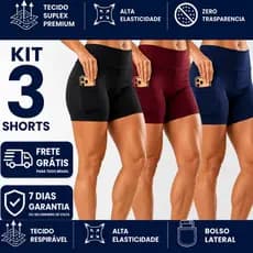 Short de Academia Feminino Com Bolso Bermuda Fitness Suplex Cós Alto