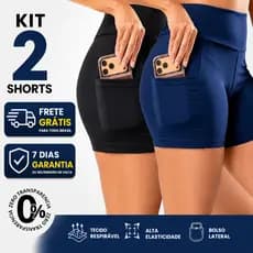 2 short Academia Feminina Com Bolso Lateral Suplex Premium