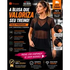 Blusa Tule Academia Feminina Dry Fit Premium Transparente Fitness Manga Curta