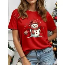 Camiseta camisa Natal Feminina em Algodão T-shirt Boneco de Neve TREVIX!