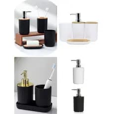 Kit Para Banheiro Conjuto Lavabo Saboneteira Porta Escova Cotonete Acessórios Bambu Plástico 1, 3 ou 4 Peças