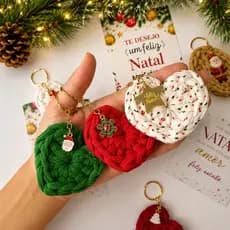 Chaveiros coração de natal premium / fim de ano com TAG natalina / lembrancinha em crochê / feito à mão